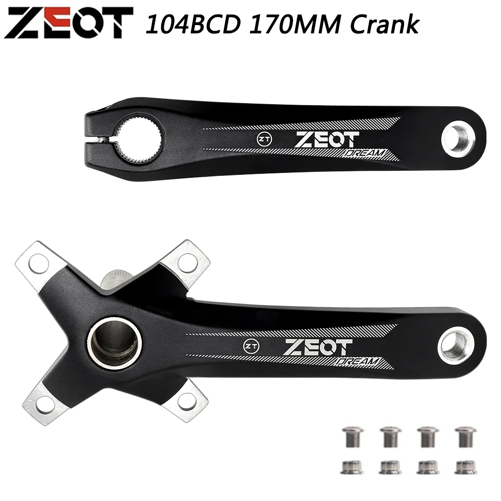 ZEOT Bicycle Crank Integrated Mountain Bike Hollowtech Crankset 104 BCD Connecting Rods 170mm Chainring 32/34/36/38/40/42T