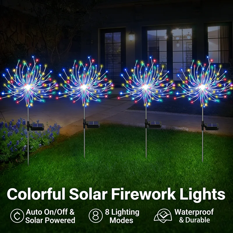 Solar powered floor mounted fireworks lights, LED starry sky copper wire outdoor waterproof lawn courtyard decorative lights