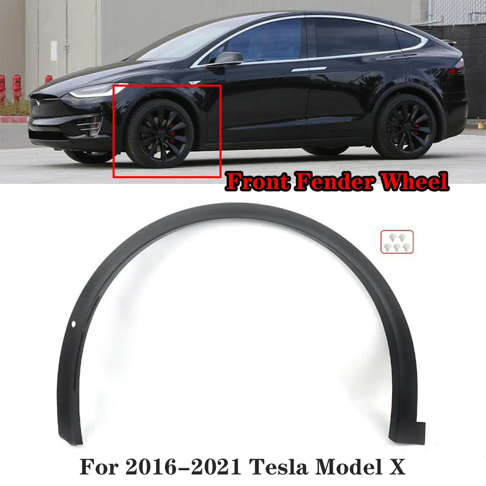 

For 2016 2017 2018 2019 2020 2021 Tesla Model X Front Fender Wheel Flare Molding Eyebrow 1034430-00-F 1075668-00-A 1035289-00-L