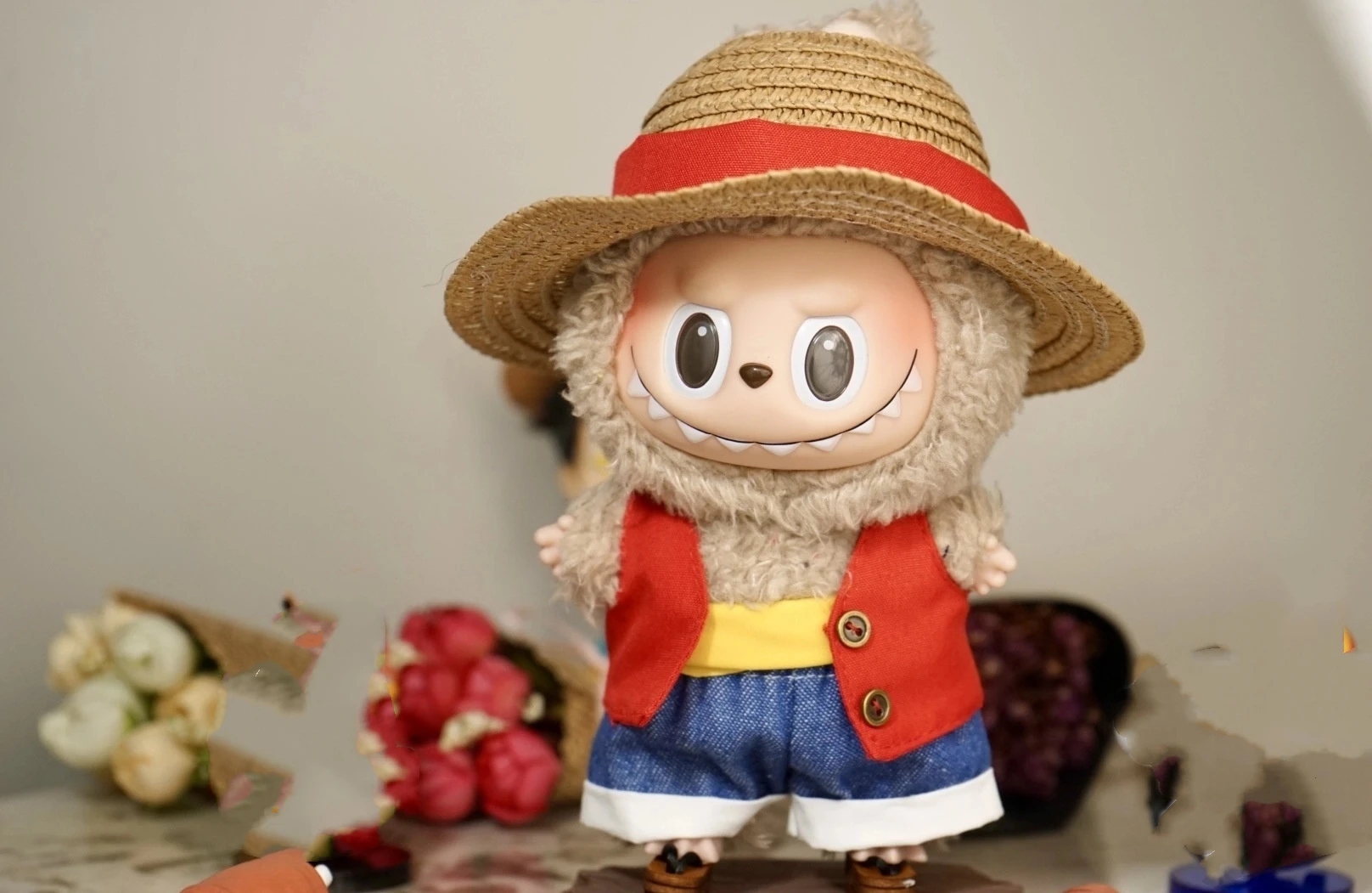 Labubu 인형 옷용 17cm Labubu 옷용 멋진 레드 조끼 세트 트렌디 플레이 펜던트 옷 인형 액세서리 축제 선물