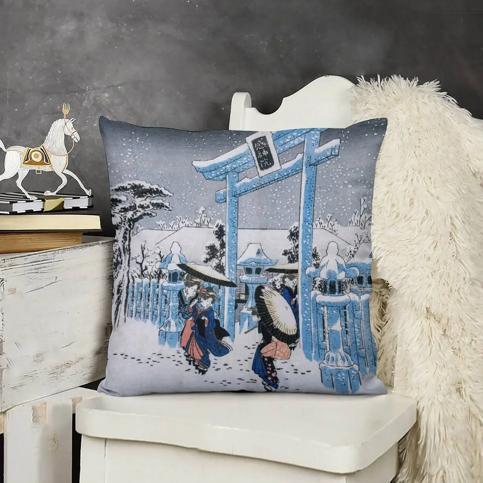 

Snow at the Gion Shrine - Utagawa Hiroshige - Throw Pillow Marble Cushion Cover Cushions For Sofa Decorative Cushions pillow