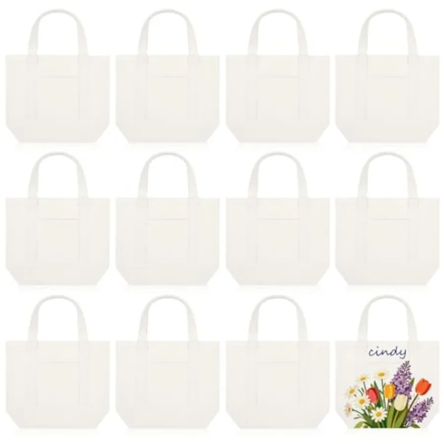 

Pcs Mini Canvas Tote Bags Small Tote Shopping Bag Bulk with Pocket Handle Blank Heavy Duty Reusable Canvas