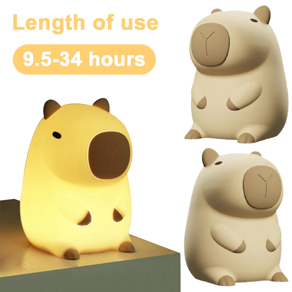 

Cute Capybara Night Light Children's Silicone Sleeping Light USB Rechargeable Touch Dimmable Bedside Lamp for Home Bedroom Decor