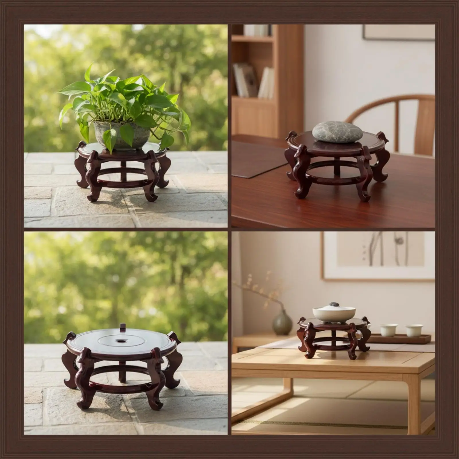 Wooden Decor Base for Indoor Plant Corner with Lacquered Finish Round Pedestal