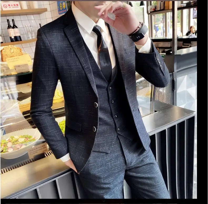 2023 Men's British Fashion Three-piece Set Slim Fit Suit Vest Trousers Ensemble Handsome Trendy All-in-one Banquet Blaze 35 Sb30c2bb3cb9b4ba2921089403160b8bd2