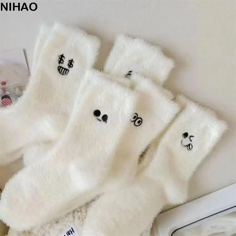 

5Pairs Fashion Embroidered Mink Fur Socks Cartoon Soft Sleeping Socks Women Funny Hosiery Plush Socks Girls