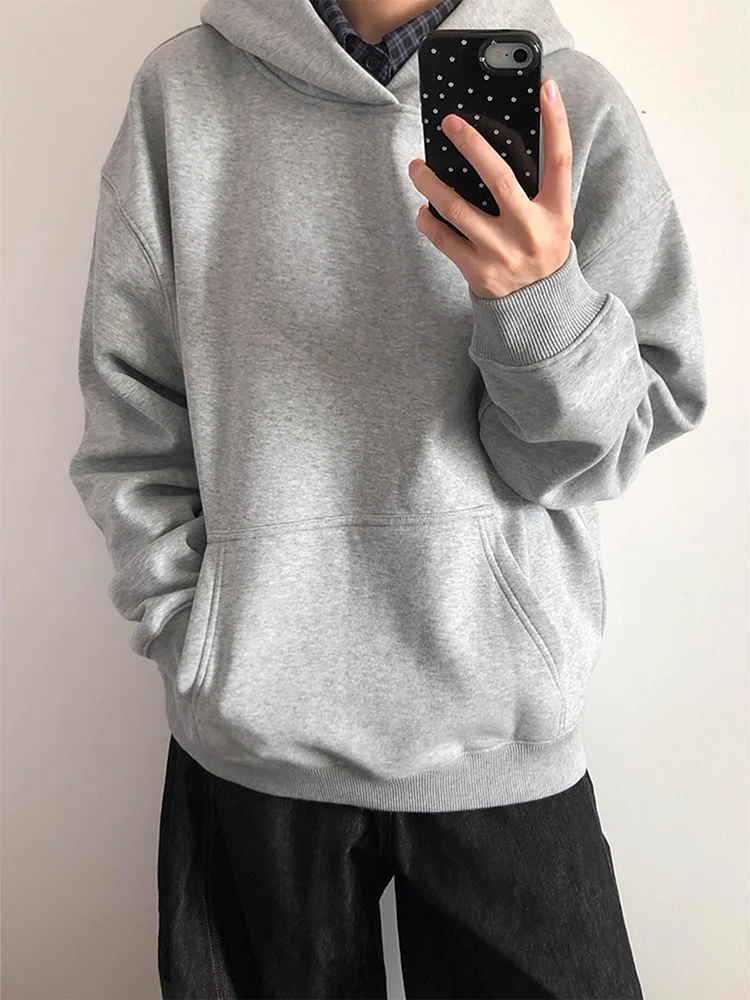 

Cleanfit Grey Fleece Lined Thickened Heavyweight Hoodie Men's Winter Trendy Brand American Retro Hooded Jacket Outerwear