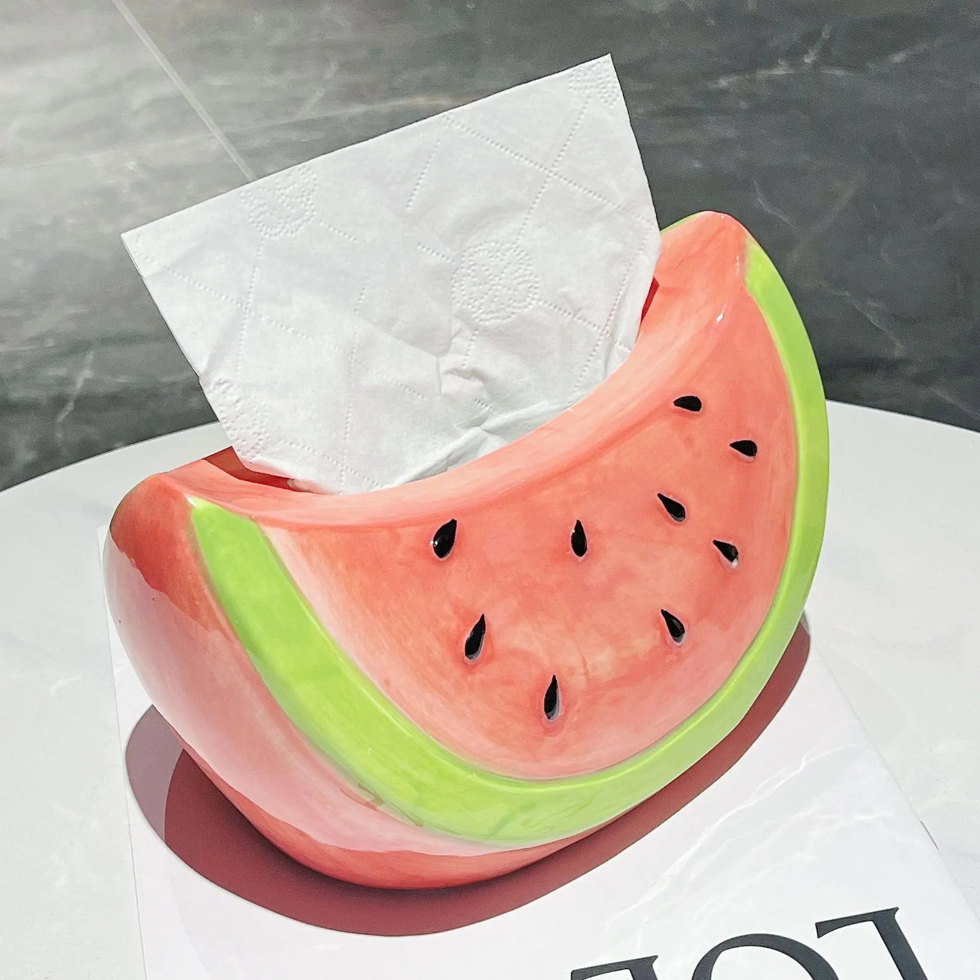 

Watermelon Shape Ceramic Tissue Box Table Desk Decoration Creative Watermelon Tissue Box Bedside Table Paper Case