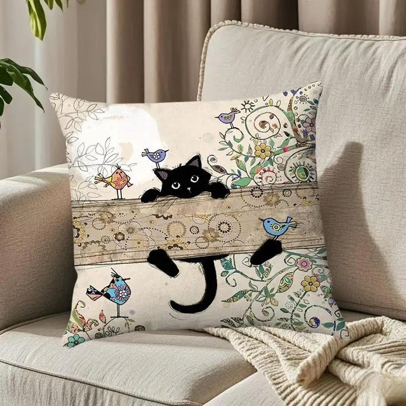 Cartoon Cat Pattern Series Super Soft Short Plush Material Pillow Cover for Home Sofa Decoration Pillow Cover