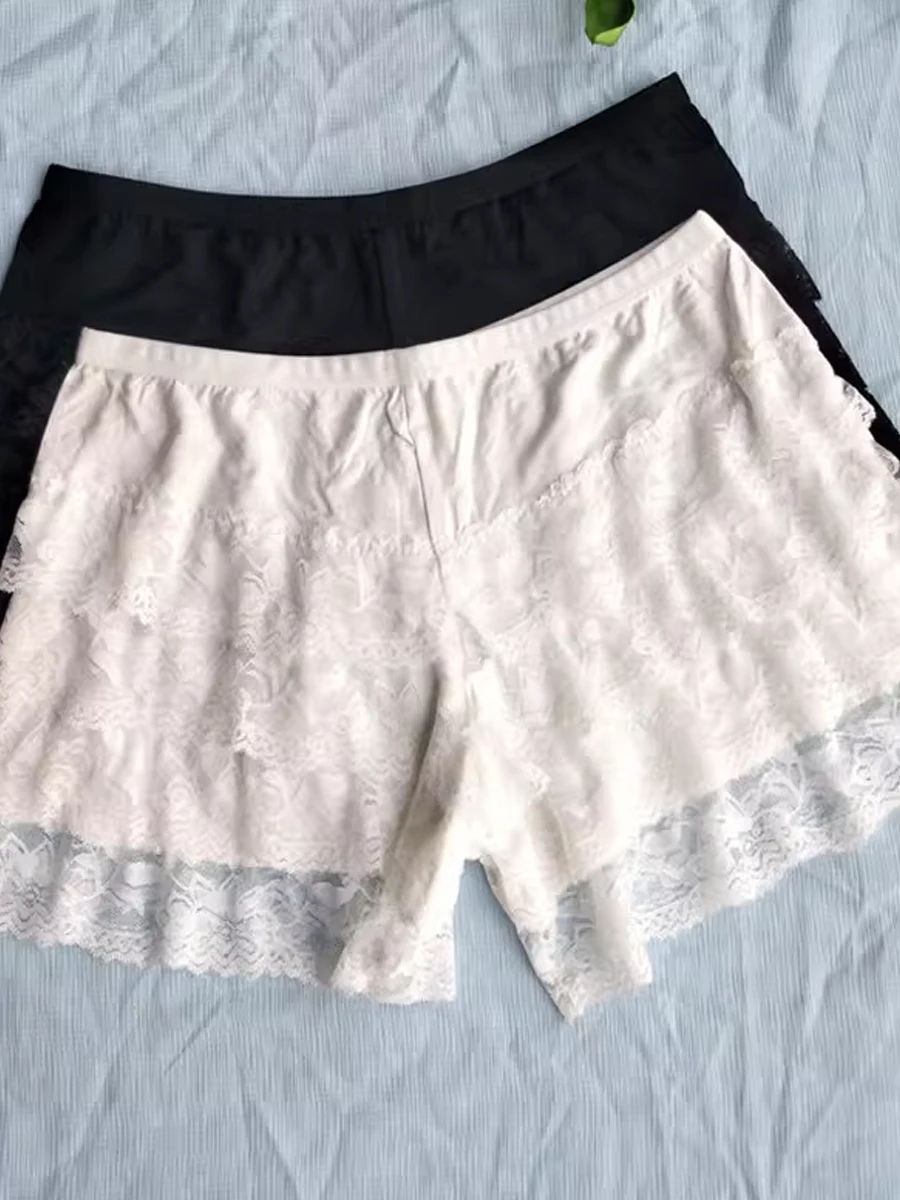 Sweet Girl Pure Desire Lace Trim Thin Safety Pants High Waist Bottoming Shorts Three-Quarter Length Prevent Exposure Shorts