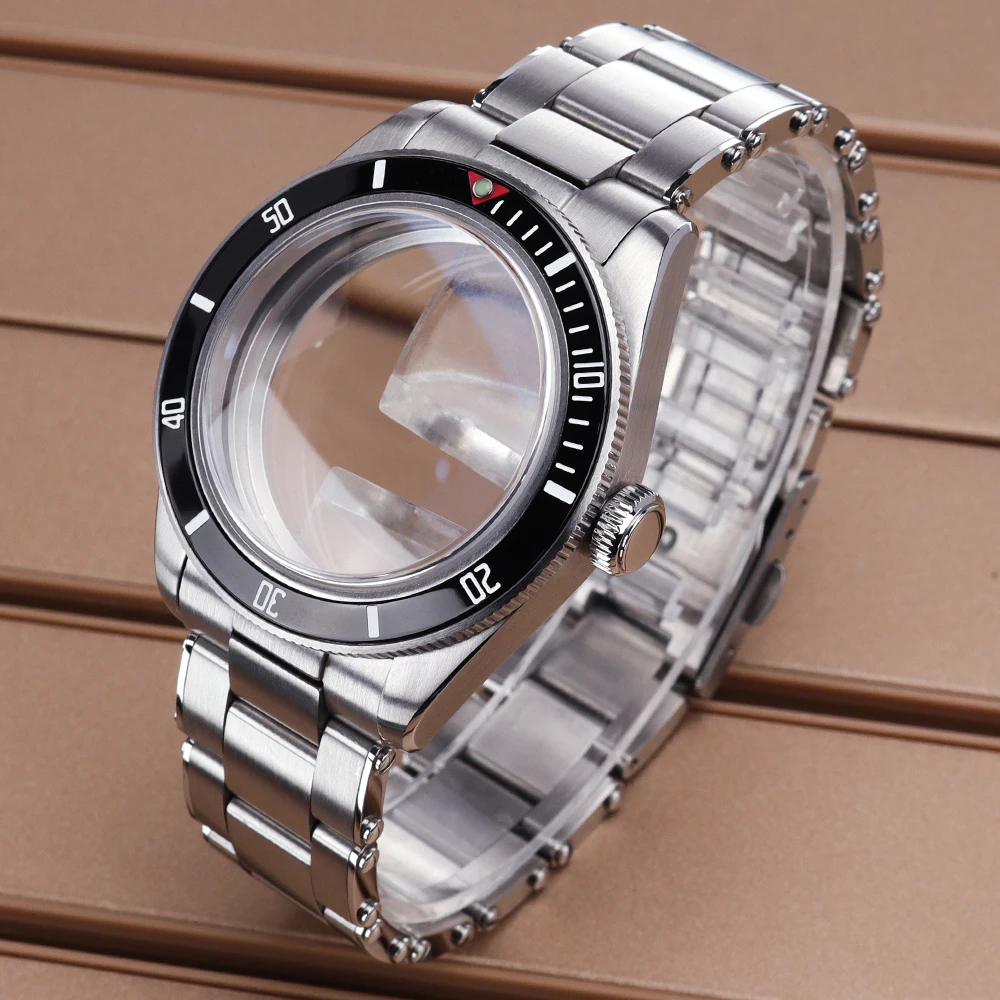 

39mm Silvery Watch Case Sapphire Glass Solid Bottom Cover Stainless Steel Strap For NH35 NH36 NH34 NH38 Movement Waterproof Part