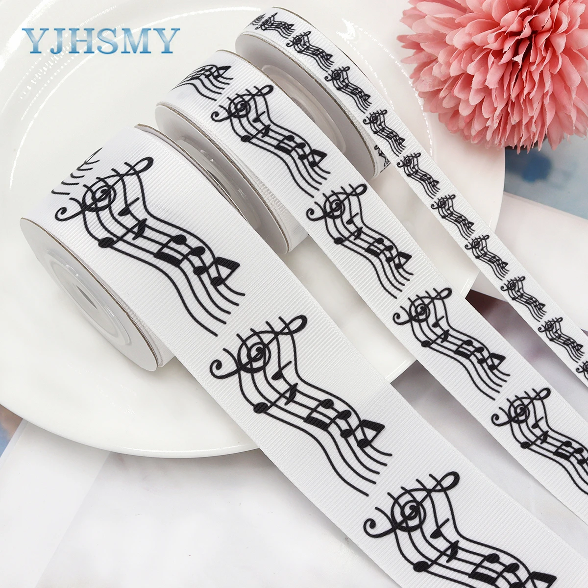 Musical Notes Ribbon Printed Music Craft Ribbon Black and White Fabric Ribbons for DIY Crafts Gift Wrapping Wedding Party Decora