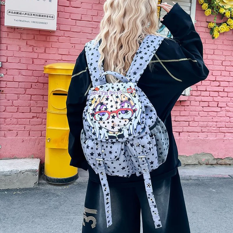 Richme Y2K Women Backpacks 2025 Aesthetic Anime Star Shaped Print Mochilas Para Mujer New Design Students Commute Bag Female