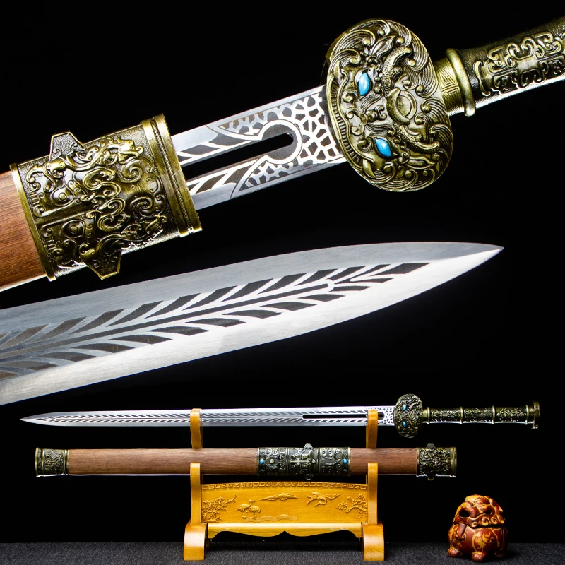 Medieval Han Sword High Manganese Steel Blade Real Full Tang Sharp Ready Battle Metal Handle Dragon Swords Kongfu Weapons Katana