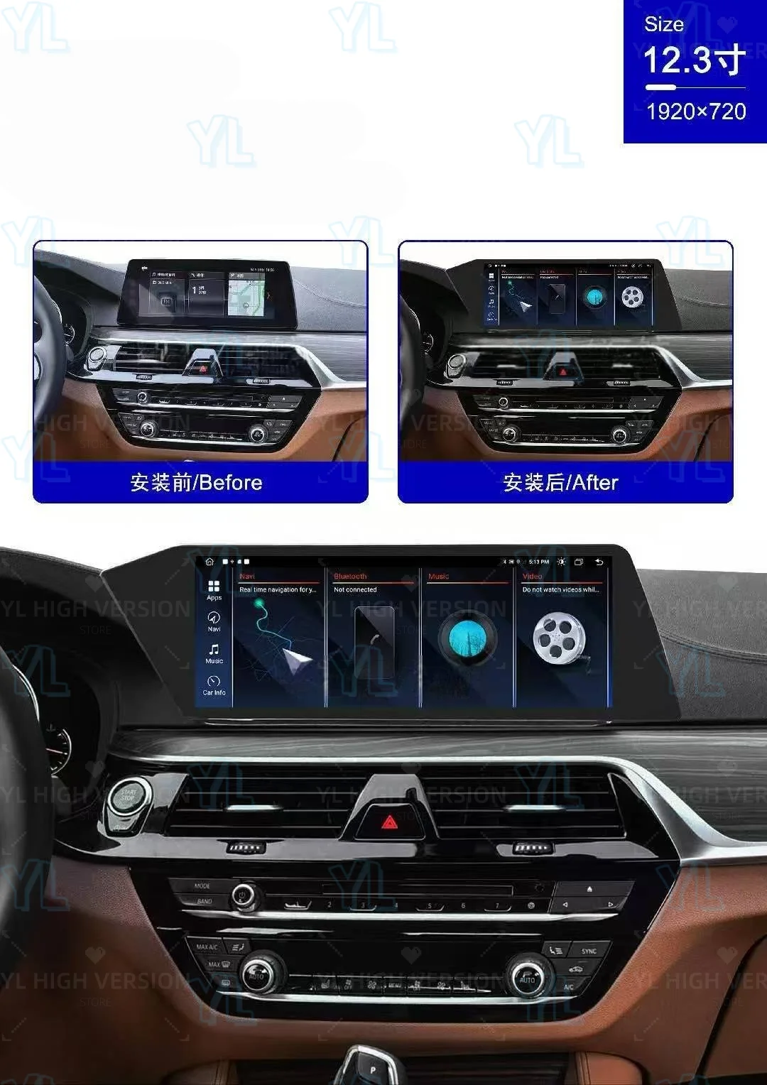 YL 12.3 Inch Car stereo For BMW 5 Series G30 2018 EVO System Carplay GPS Navi Android 13 Car Stereo Multimedia Auto Radio Unit