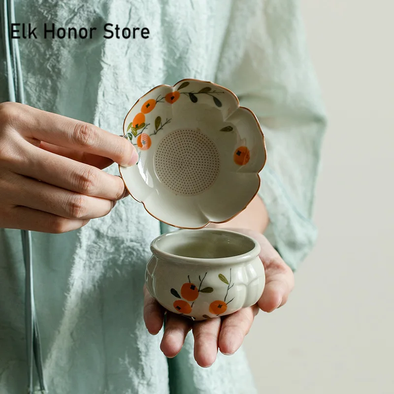 Hand-painted Persimmon Flower Tea Infusor Zen Tea Brewing Strainer Tea Strainer Tea Making Tea Filter Chinese Tea Set Ornaments
