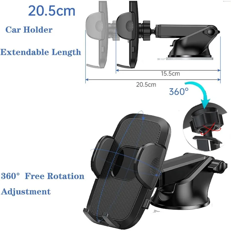 360° Rotation Phone Holder for Car Quick Release Adjustable Car Phone Mount Dashboard Car Phone Holder