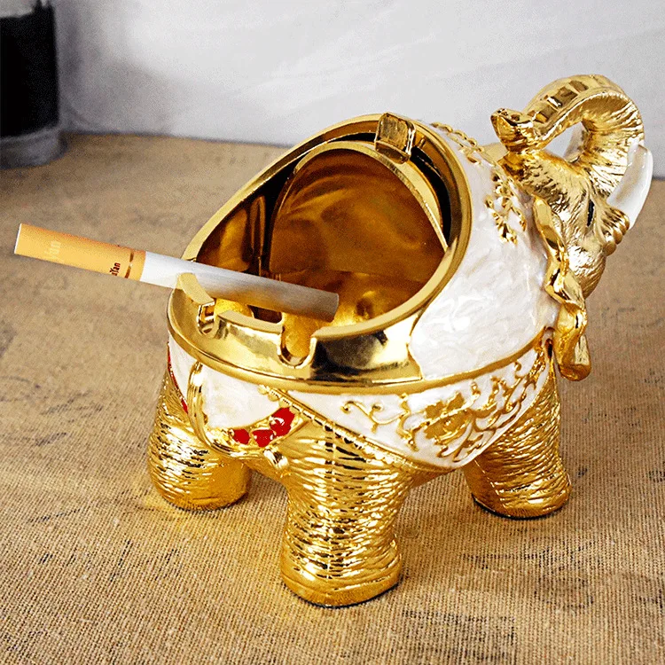 Alloy 5d Standing Elephant Ashtray. Creative Office, Home And Living Room Metal Multi-functional Ashtray With Lid