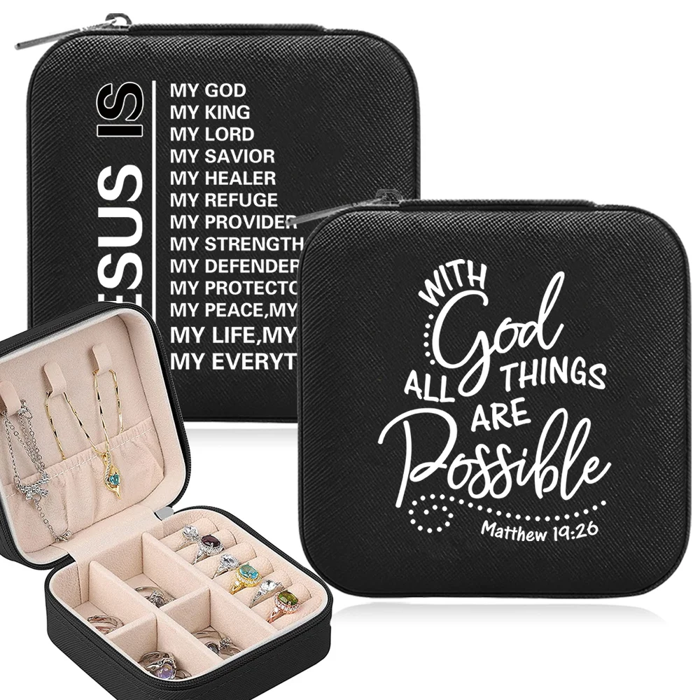 Jewelry Case Mini Jewelry Storage Box Jesus Pattern Portable Home Travel Earrings Necklace Storage Case Ring Organizer