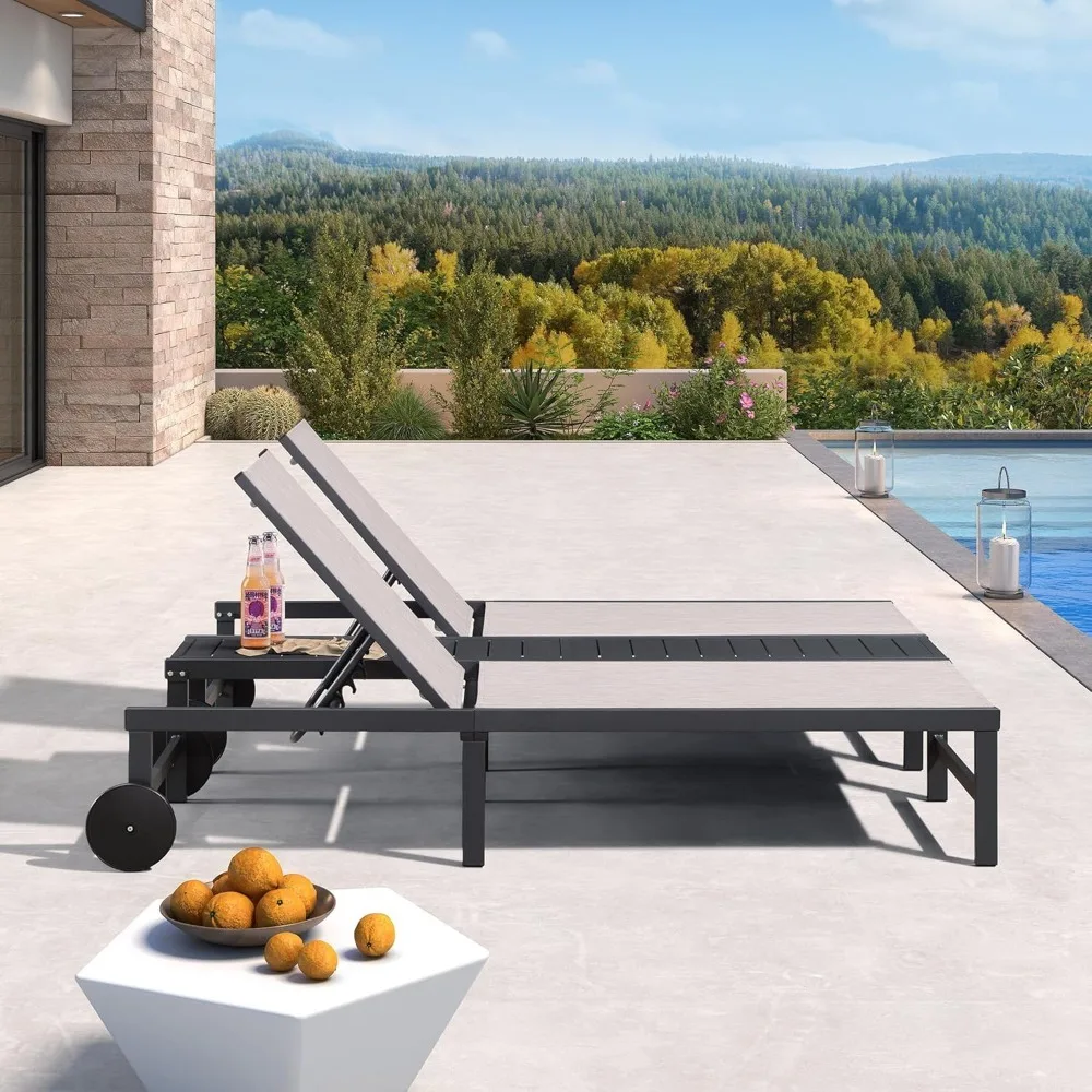 

Outdoor Double Chaise Lounge Modern Aluminum Lounge Chairs with Independently Adjustable Backrest Tanning Daybed, Customized