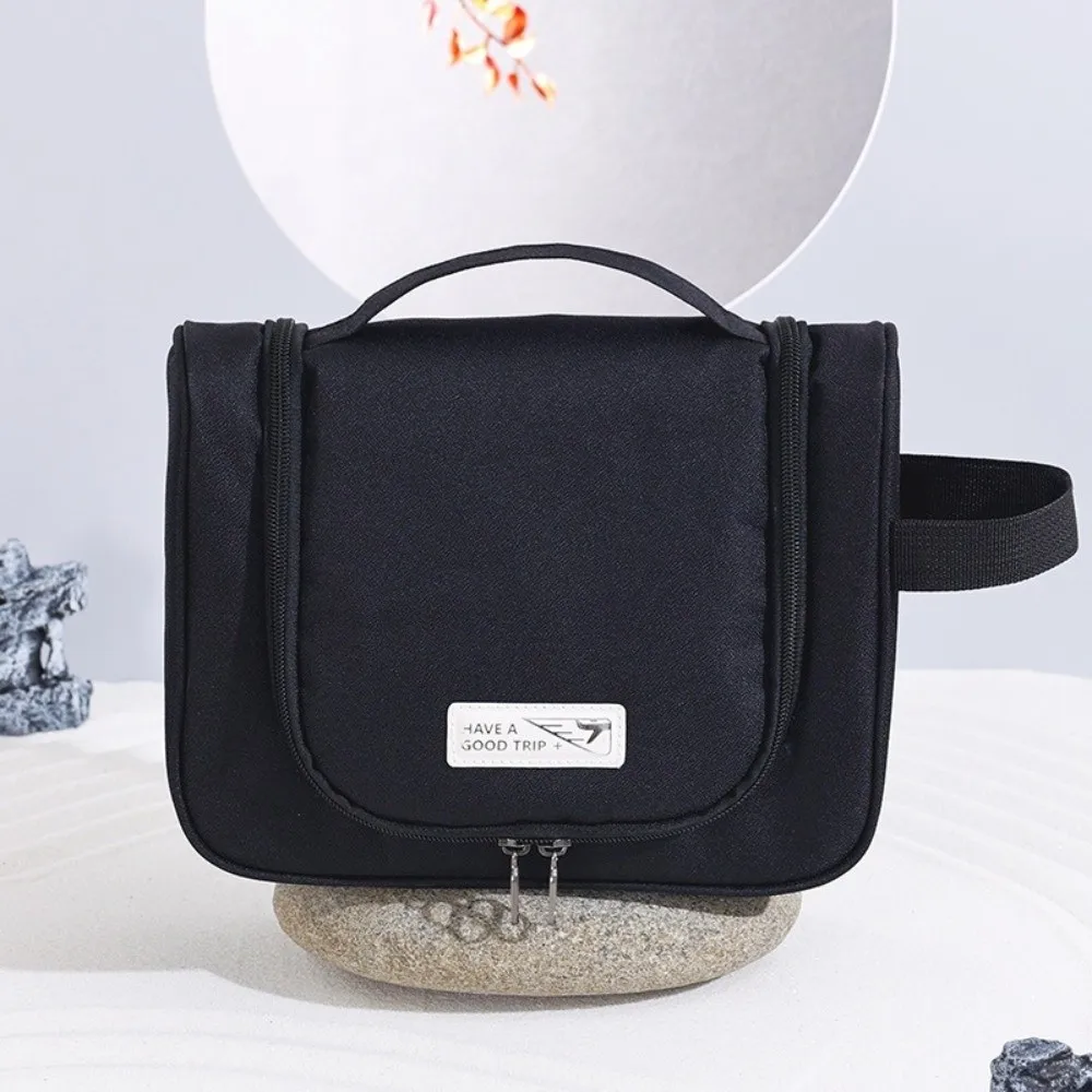 Dobrável pendurado saco de cosméticos multicamadas grande capacidade viagem saco de maquiagem seco molhado separação cor sólida viagem saco de higiene pessoal
