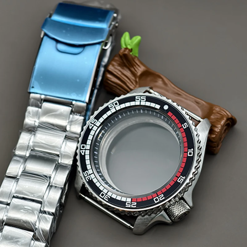 42mm SKX007 Watch Case Transparent Back Cover Fits 4R 6R 7S NH35 NH36 Movement Flat Sapphire Crystal Glass Men Watch Refit Parts