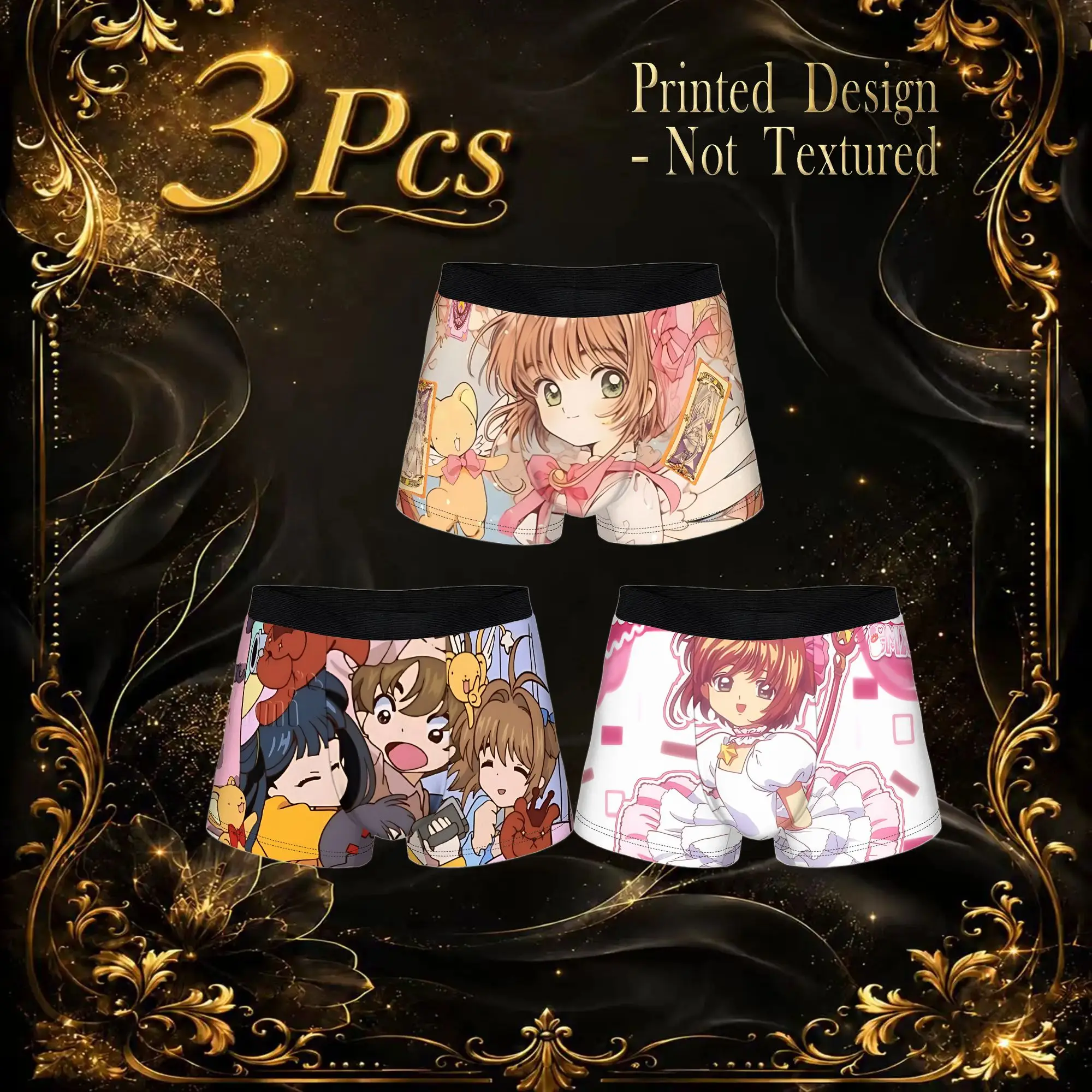 3Pcs Anime Cardcaptor Sakura boxers  Underpants Homme Panties Men's Underwear Print Shorts Boxer Briefs