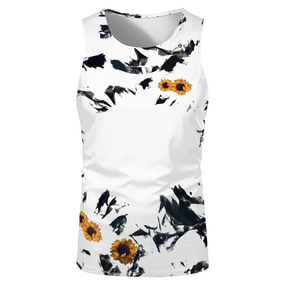 

Fashion 3D Gradient Colored Blocking Printed Men's Tank Top Summer Running Fitness Sports Tees Casual Crew Neck Sleeveless Shirt