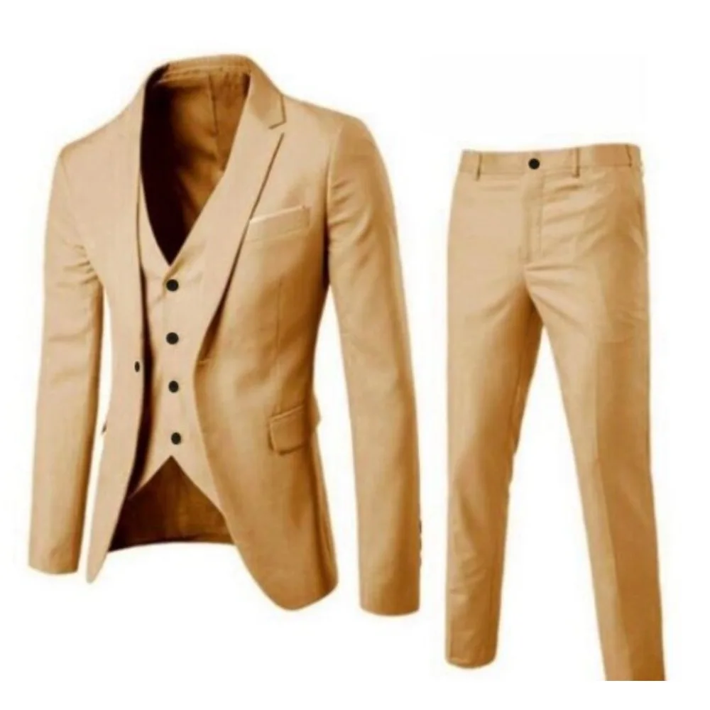 

New Men's Three-piece Suit Set: Korean-style Slim Fit Casual Blazer, Trendy Wedding Gown Preferred for Grooms & Groomsmen