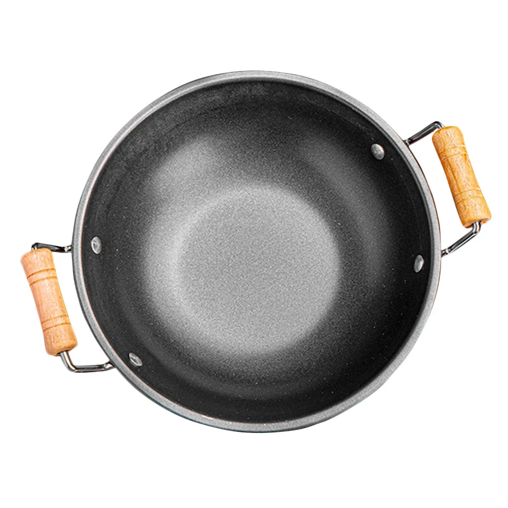 Seafood Pan Small Pans Stainless Steel Wok with Wooden Dual Handle Work