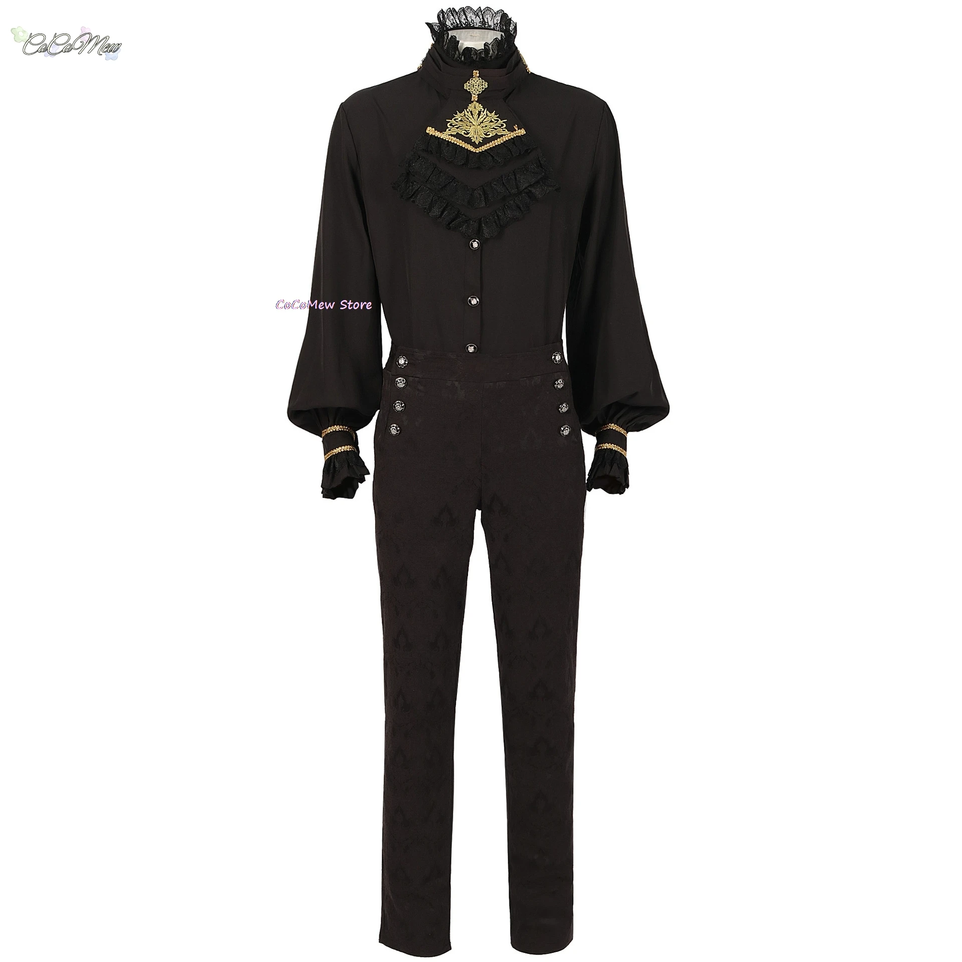 Men's Gothic Costume Set Black Medieval Gentleman Tailcoat Black Shirt Steampunk Halloween Vampire Cosplay Costume