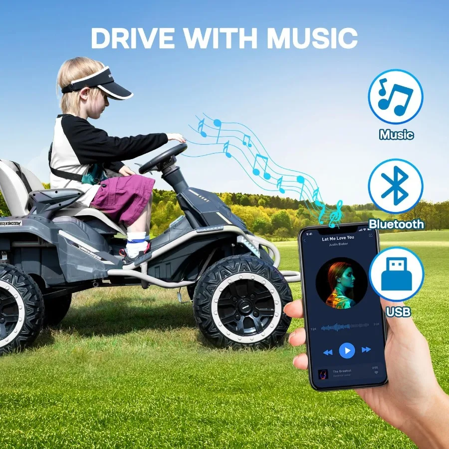 Brinquedo de passeio de 24V para veículos elétricos grandes Brinquedo de corrida ao ar livre com 4 motores fortes Total de alto-falante Bluetooth de 300W e 24V 7AH grande