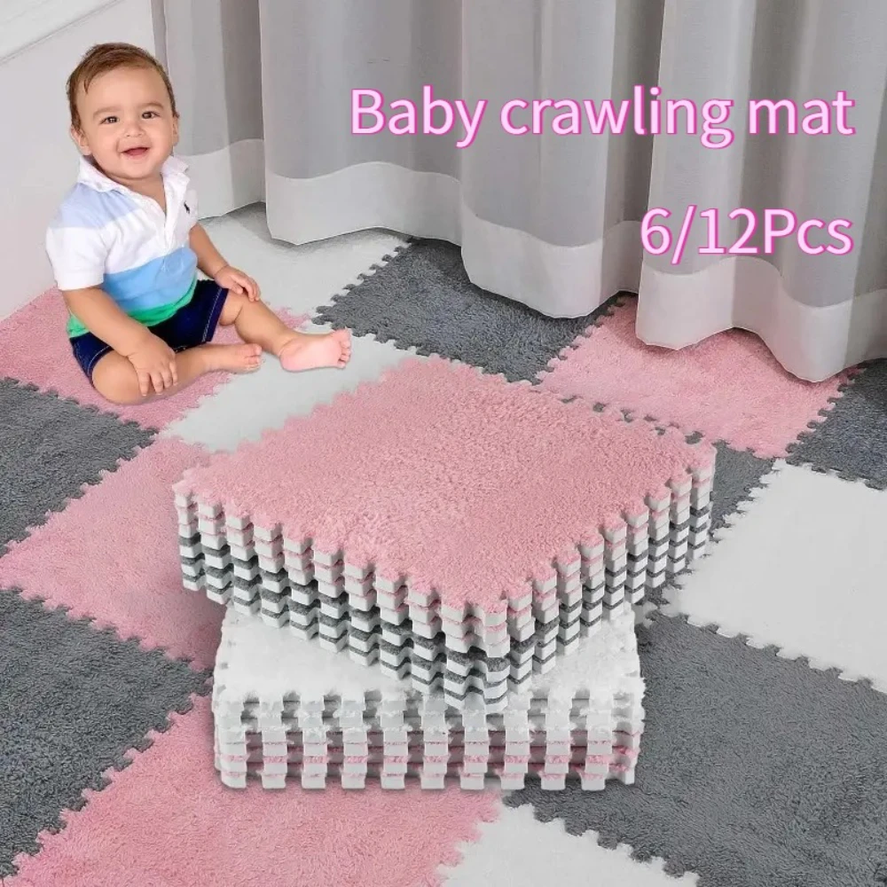 

6/12 Pcs Baby Crawling Mat Soft and Fluffy EVA Foam Puzzle Carpet Square Interlocking Floor Mat Children's Play Mat Home Decor