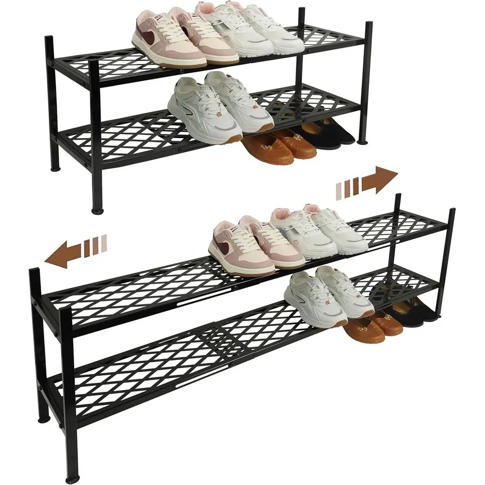 

Expandable Metal Shoe Organizer, 2 Tier Stackable Storage for 12-18 Pairs, 45.6 inches Black