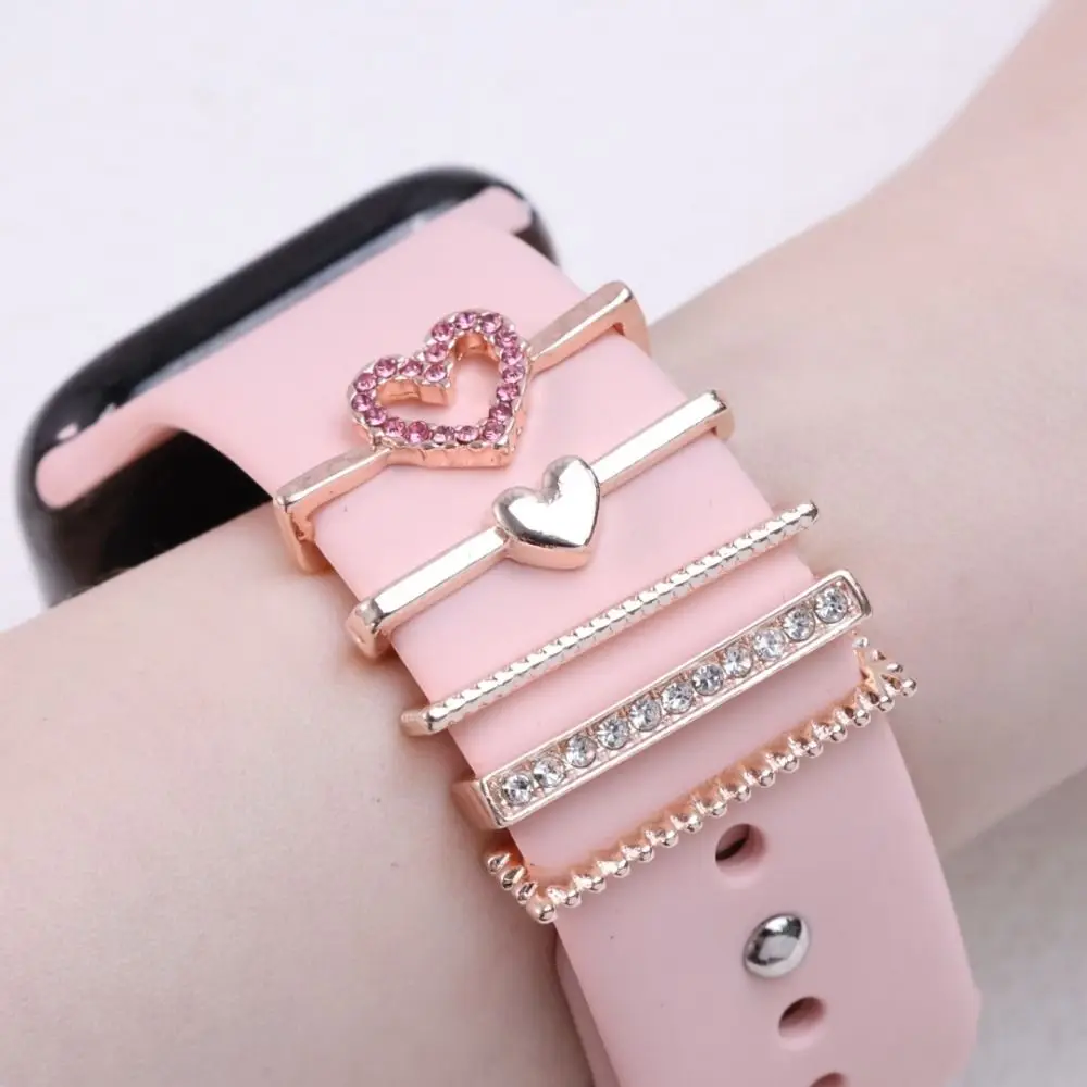 Metal Charms Watch Band Ornament Shiny Diamond Brooch Wristbelt Decorative Ring for Iwatch Bracelet Smart Watch Accessories