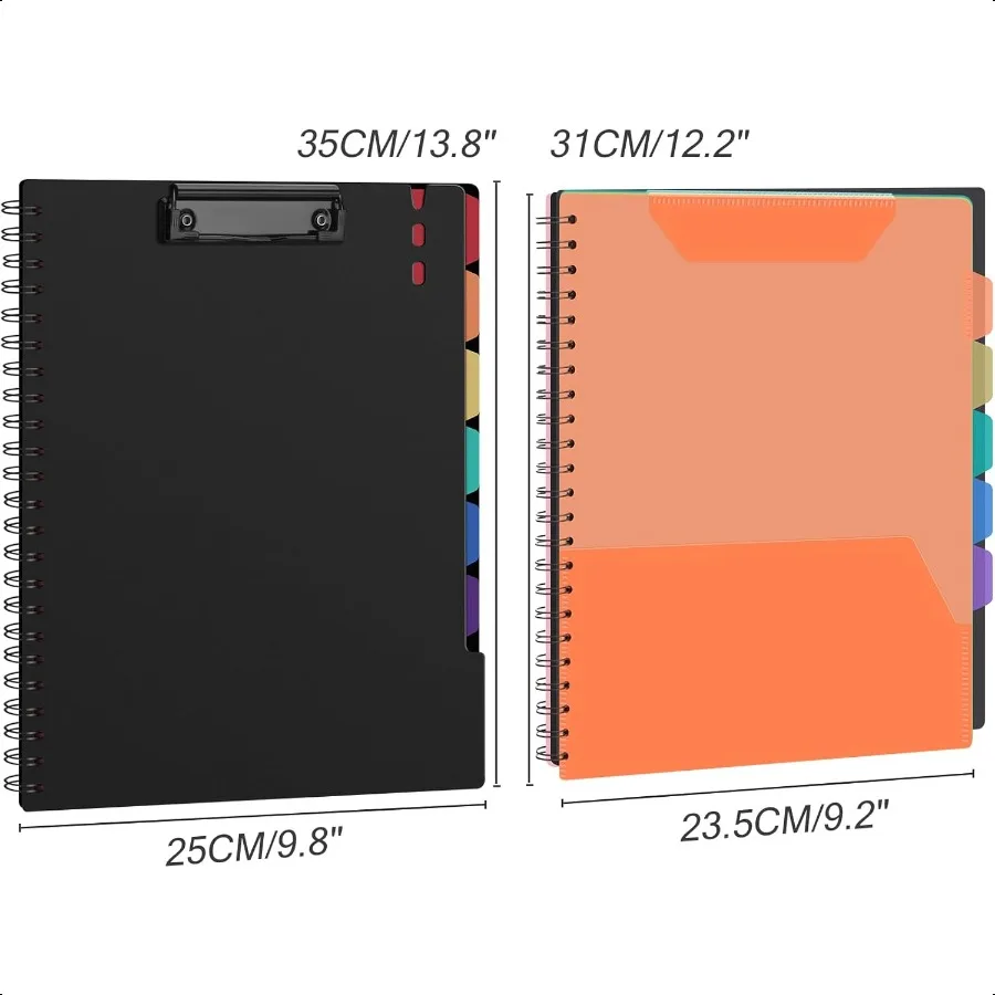 منظم الحافظة فوليو بغلاف مقوى مع 6 فواصل ألوان و12 جيوب لحجم الرسالة مقاس 11 بوصة × 8.5 بوصة للمكتب