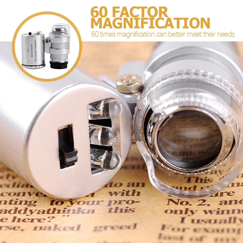 

High Power 60X Magnifying Glass ABS LED Lighted Mini Microscope Pocket Jewelry Loupe Industrial Gardening Education