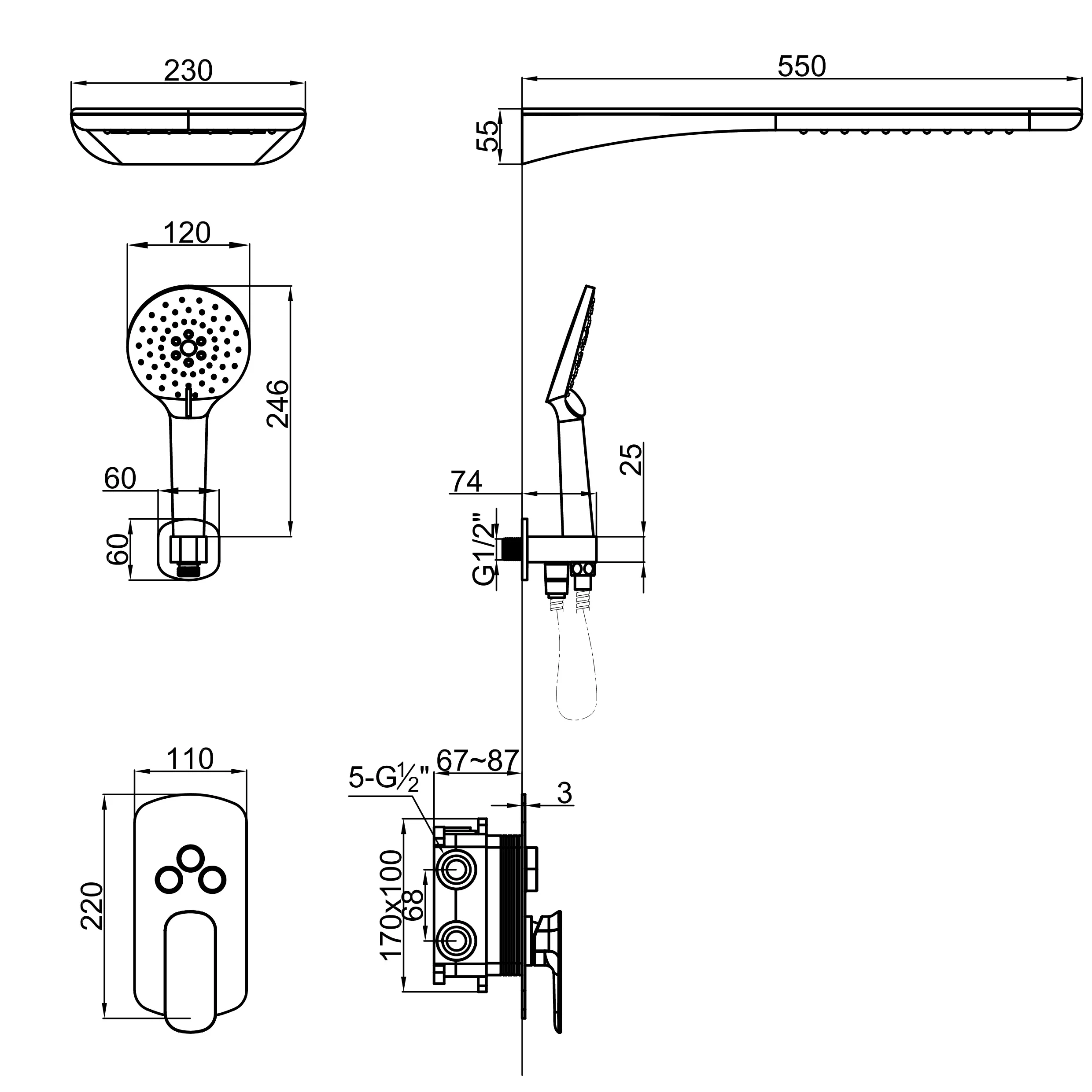 Empolo Shower 3 Way Wall Mounted Push Button Thermostatic Rain Shower Bathroom Bar Shower Cartridge Water Bath Mixer Set