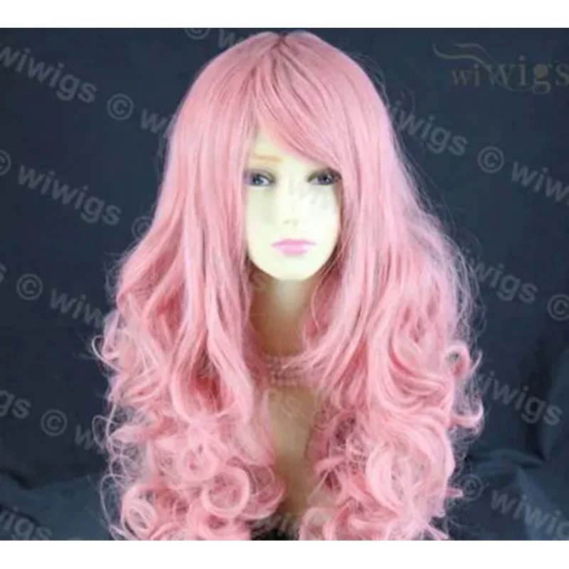 Stunning Long Curly Milk Pink Ladies Wig Skin Top Cosplay Wavy From WIWIGS UK