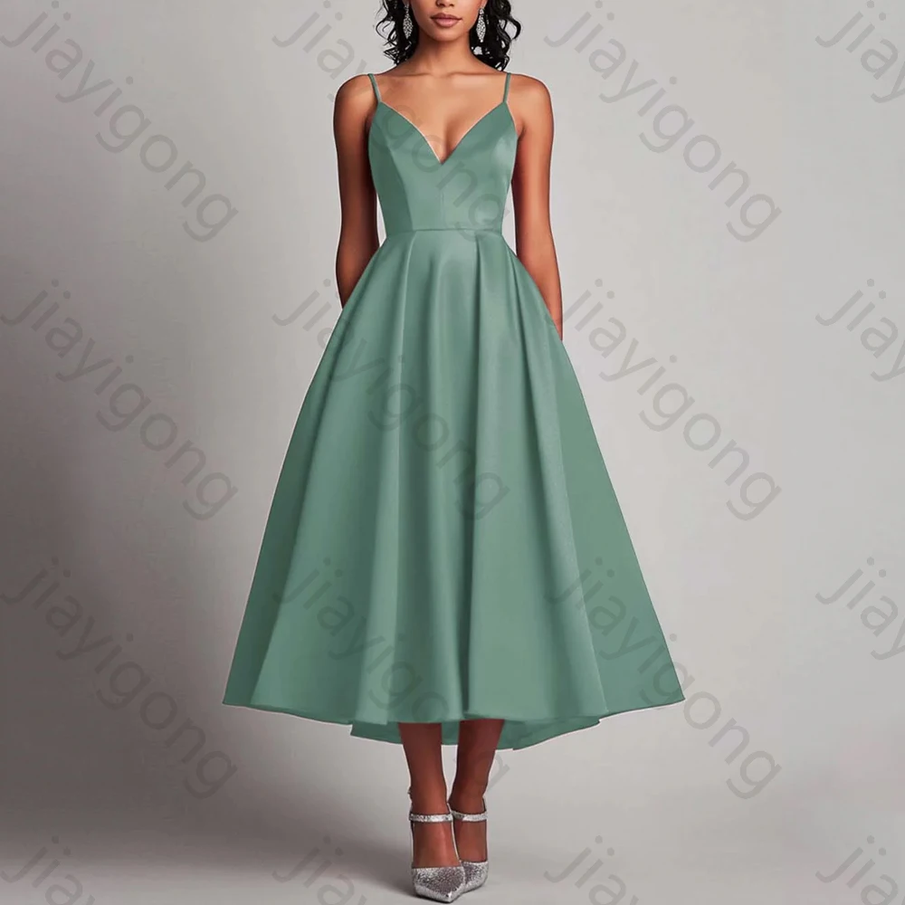 

Satin Sleeveless A-Line Spaghetti Straps Backless Evening Dresses Exquisite High Quality Prom Party Gowns for Women Customized
