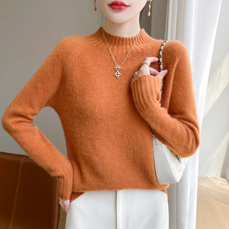 

100% merino wool autumn and winter new ladies' sweaters first-line ready-to-wear Gui Huazhen semi-high neck pullover knitted cas