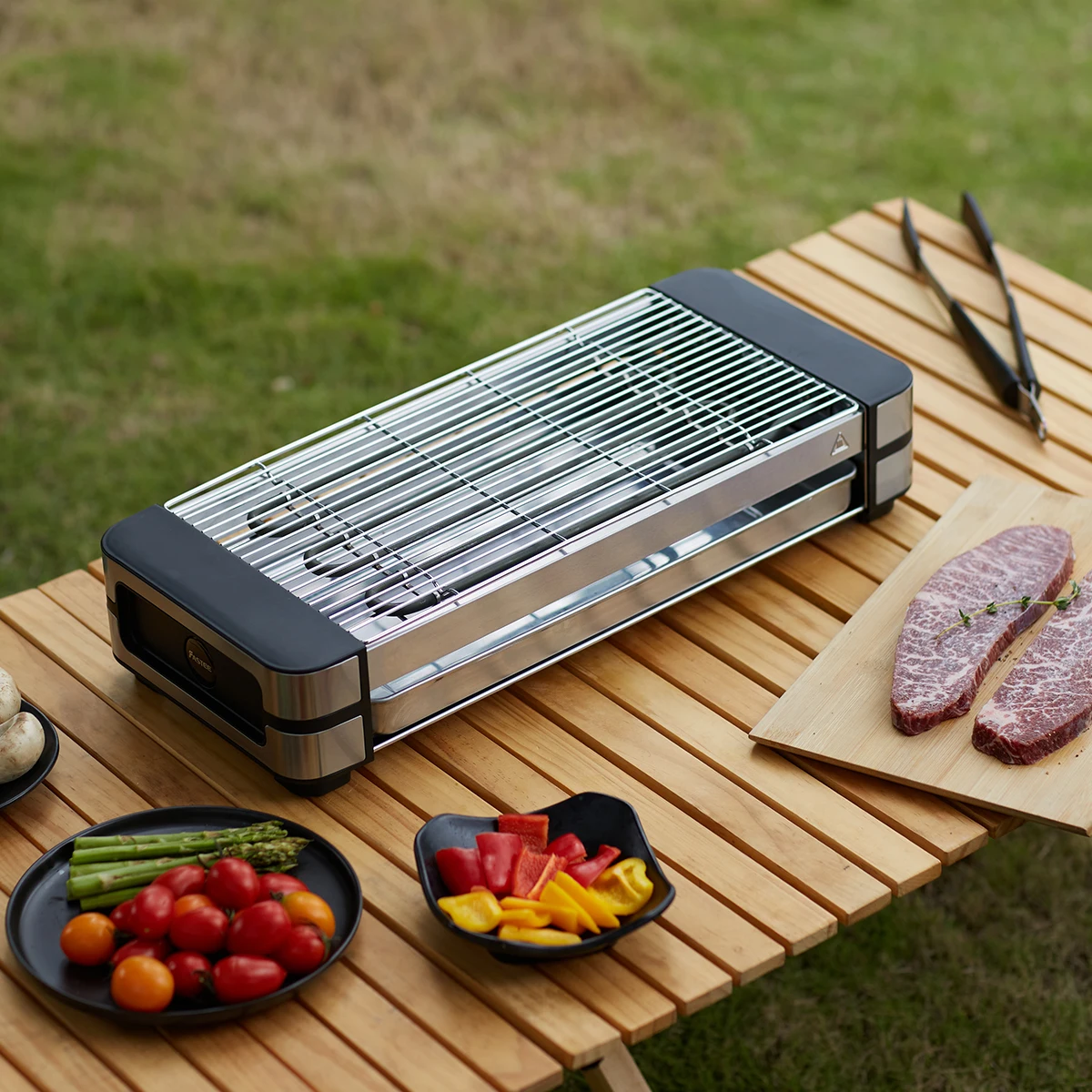 Stylish AMERZIS Stainless Steel Electric Grill for Indoor and Outdoor Use, 110-130V American Plug with Temperature Control and Removable Surface Brush, Ideal for Cooking Steaks and Vegetables image 4