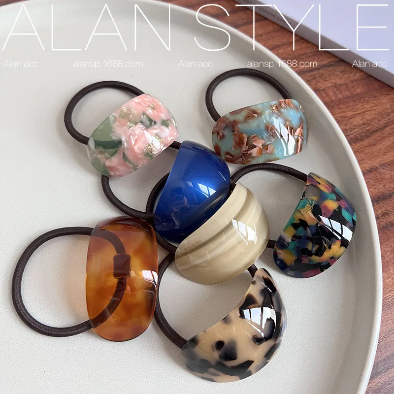 Korean Acetate Oval Hair Rings Fashion Elastic Ponytail Ties for Women Girls High Bun Headband