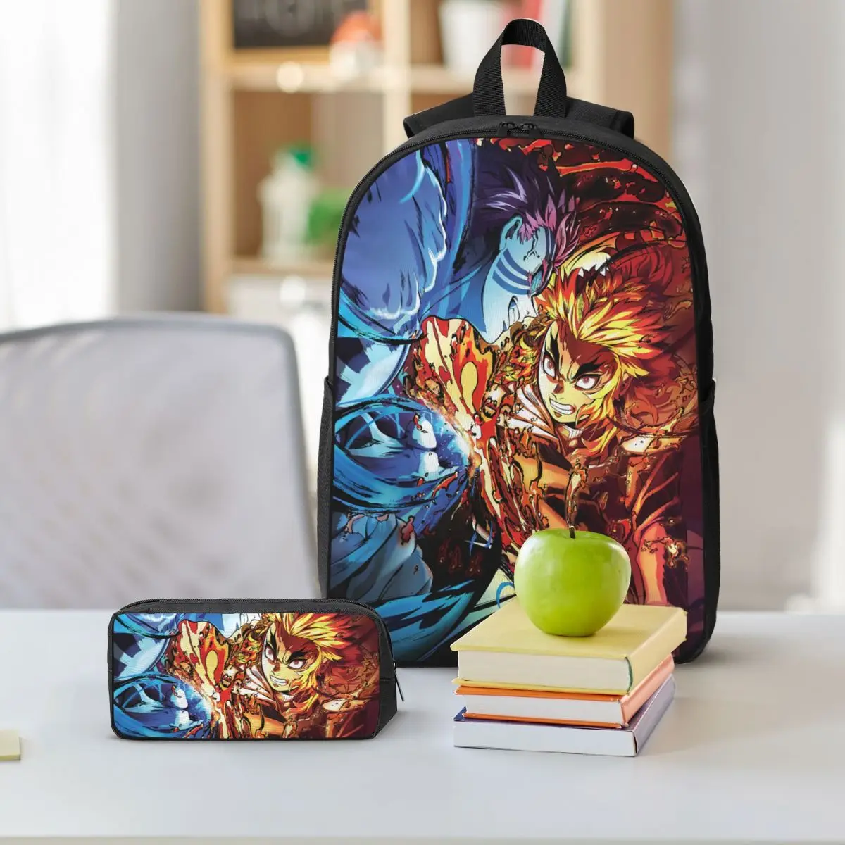 Rengoku VS Akaza Demons Slayers Kids Backpack Lunch Box Pencil Boxes for Boys Girls Backpacks School bag Bookbag Set