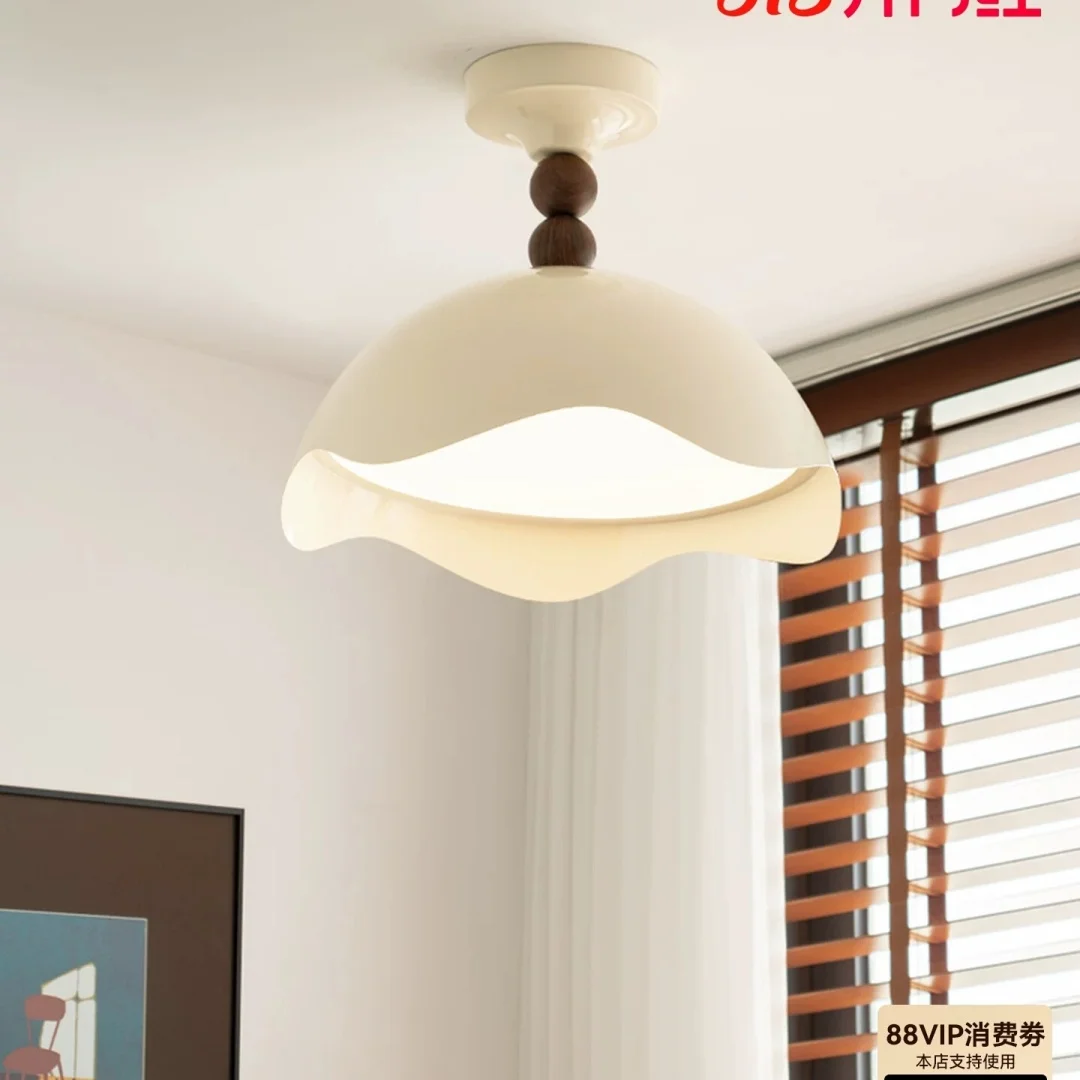 Eggshell lamp French cream style bedroom lamp Middle master bedroom lamp Semi suspended ceiling lamp Children's study lamp