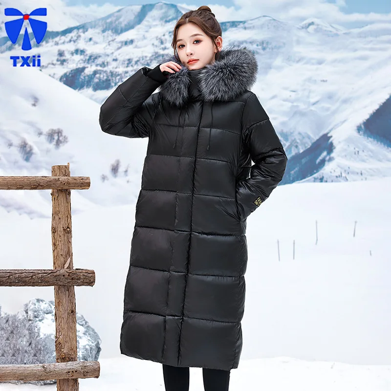 

2024 Winter New Large Wool Collar Down Cotton Jacket Long, Over Knee, Thickened Korean Version Loose Cotton Coat Coat for Women