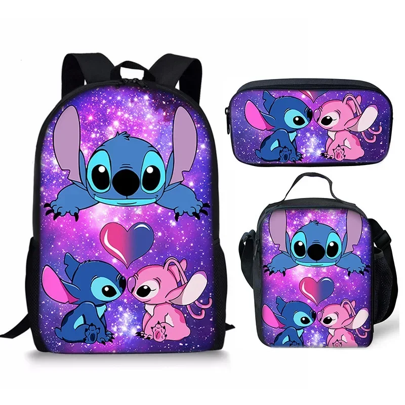 

3PC-SET MINISO Disney New Stitch Student School Bag Children's Lunch Bag Pencil Bag Backpack Outdoor Beautiful Fashion