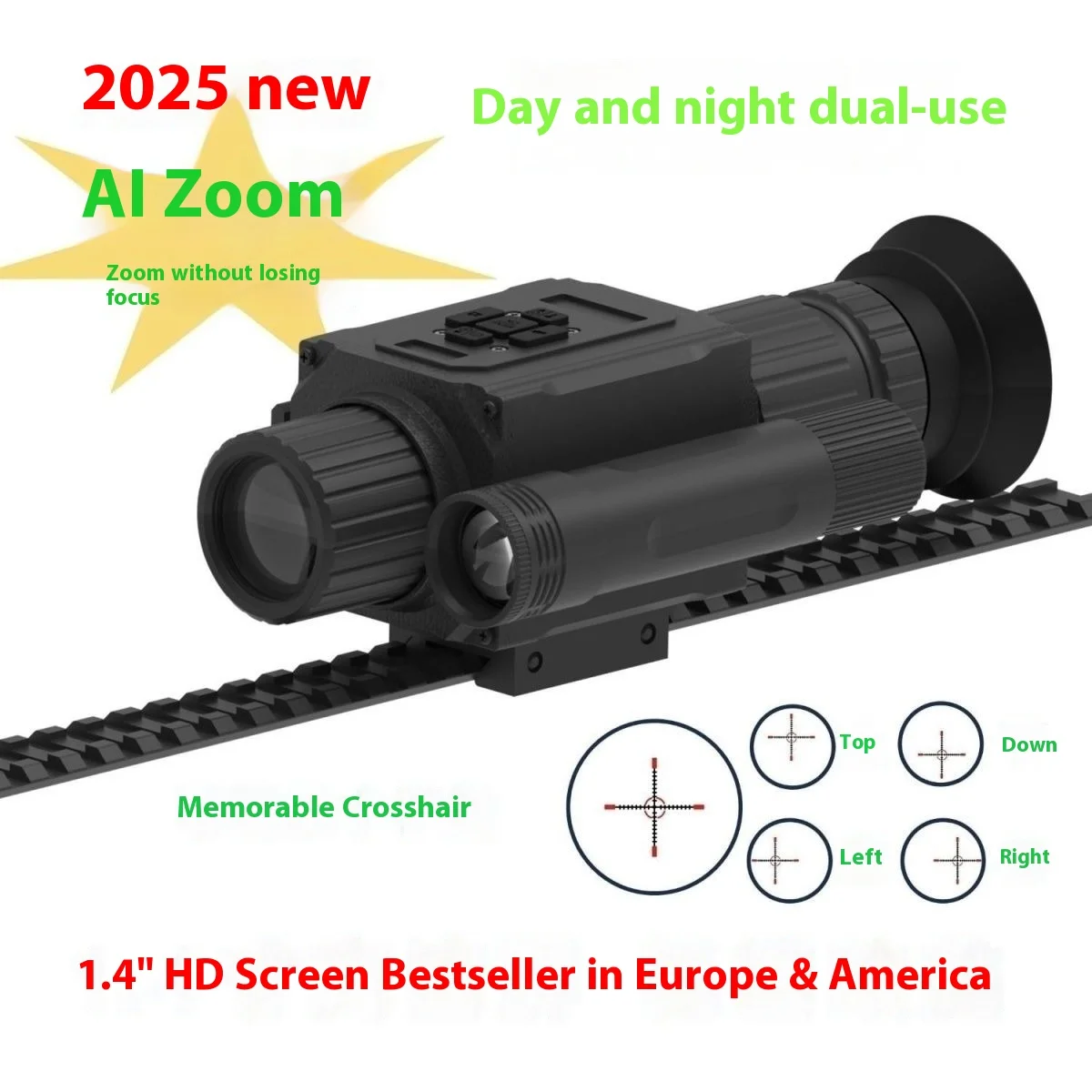 

2025Megaorei Laser Infrared AI Zoom 1080P HD Full Night Vision Outdoor Hunting Rifle Sight Telescope Visible at 400 meters