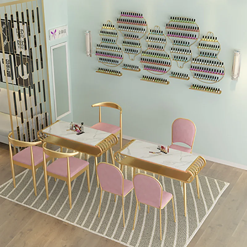 

Nordic double marble manicure tables and chairs, gold wrought iron makeup table