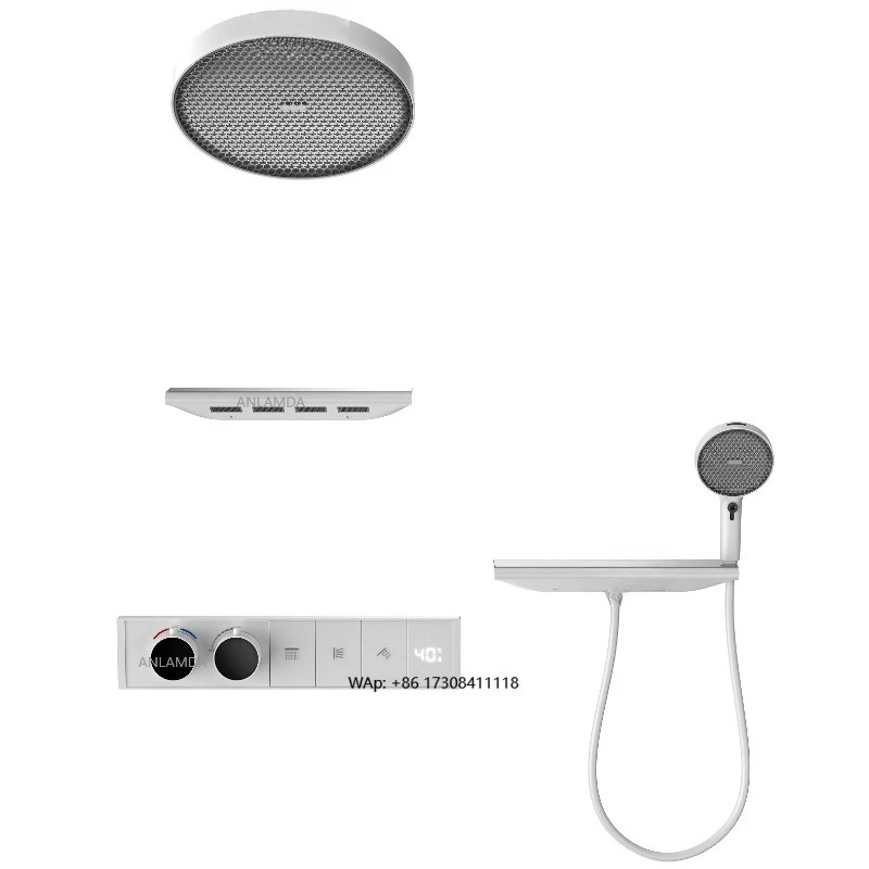 

Smart white wall-mounted high-pressure rainwater digital display constant temperature rainwater bathtub shower faucet set